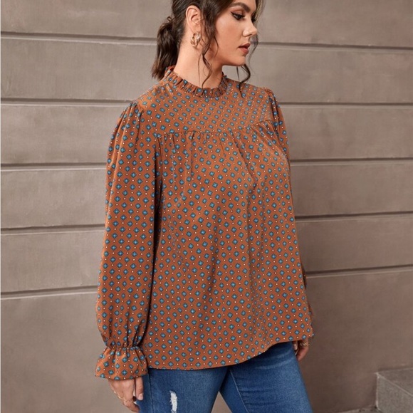 Burnt Orange/Brown Patterned Women's Top - Picture 2 of 8